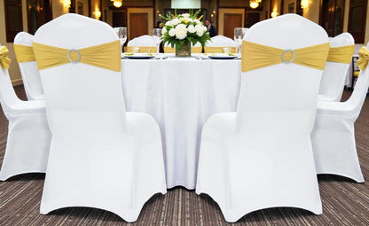 MDS Spandex Chair Sashes - Premium Stretch Covers with Buckle Slider for Weddings & Events | Gold, Pack of 50