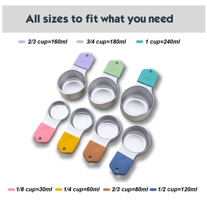 Magnetic Measuring Cups Set, 7 Pieces 18/8 Stainless Steel Stackable Nesting Heavy Duty Measuring Cups, kitchen Tools, Perfect for Dry and Liquid Ingredients, Dishwasher Safe (Muticolour, 7 set)