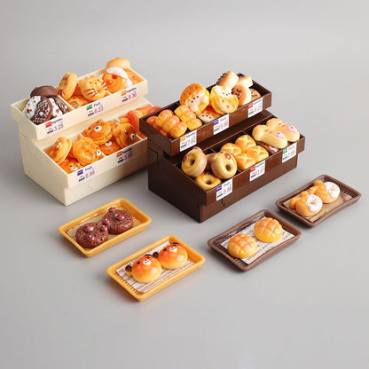 Boodecal 62Pcs Miniature Bakery Mini Bread Food Stand Display Cabinet Bread Rack Play Mini Kitchen Game Party Accessories Toys for Doll House