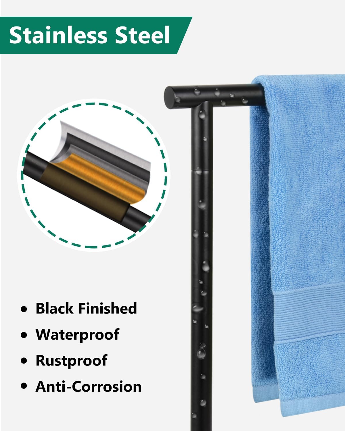 Hand Towel Holder Stand, DECLUTTR Stainless Steel Towel Rack for Bathroom Countertop, Black Free Standing Design