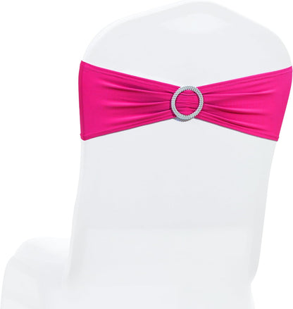 MDS Spandex Chair Sashes - Universal Elastic Stretch Bands with Slider Bow for Wedding Decor | Magenta, Pack of 125