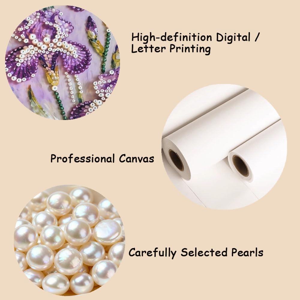 Mrchfr Purple Iris Pearl Painting for Adults Handmade DIY Self-Adhesive Bead Flower Painting for Beginners Pearl Mosaic Art for Home Office Bedroom Wall Art Without Frame 15.75x19.96inch(Style C)