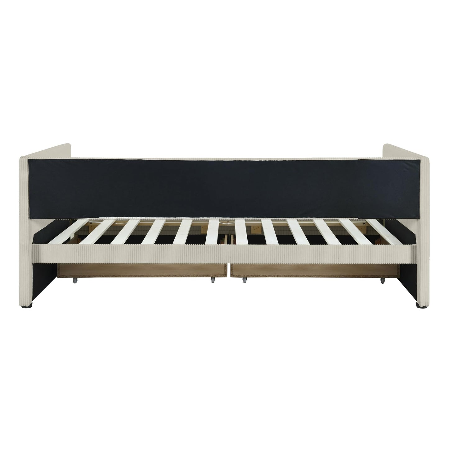 Merax Twin Size Corduroy Daybed with Two Drawers and Wood Slat,Sofa Bed Frame for Bedroom,Teens,Beige