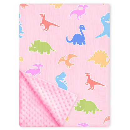 Pink Bow Baby Blankets for Girls, Soft Pink Bow Nursery Minky Blanket with Muslin Front and Dotted Fleece Back for Newborn Warm Pink Cute Blankets for Infant Toddlers 30 x 40in