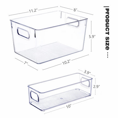 SKTEET Set of 8 Clear Plastic Storage Bins, 4 Large and 4 Small Stackable Storage Containers for Pantry Organization and Kitchen Storage Bins,Home Edit and Cabinet Organizers