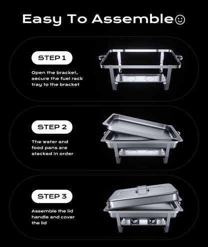 Chafing Dishes for Buffet 4 Pack, [Ultrasonic Mirror Polishing] Chafing Dish Buffet Set 9QT, [Rolled Edge Finger Protection] Buffet Servers and Warmers for Any Party, Wedding, Birthday and Hotel