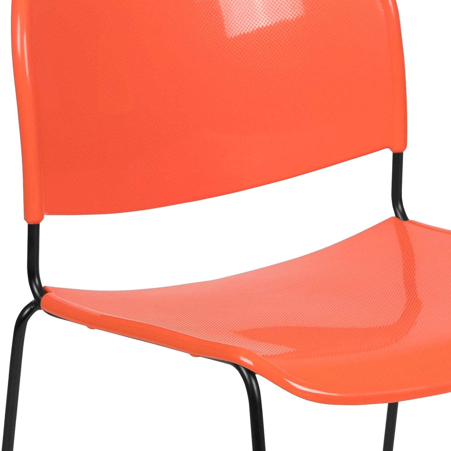 Flash Furniture HERCULES Series 5 Pack 880 lb. Capacity Orange Ultra-Compact Stack Chair with Black Powder Coated Frame