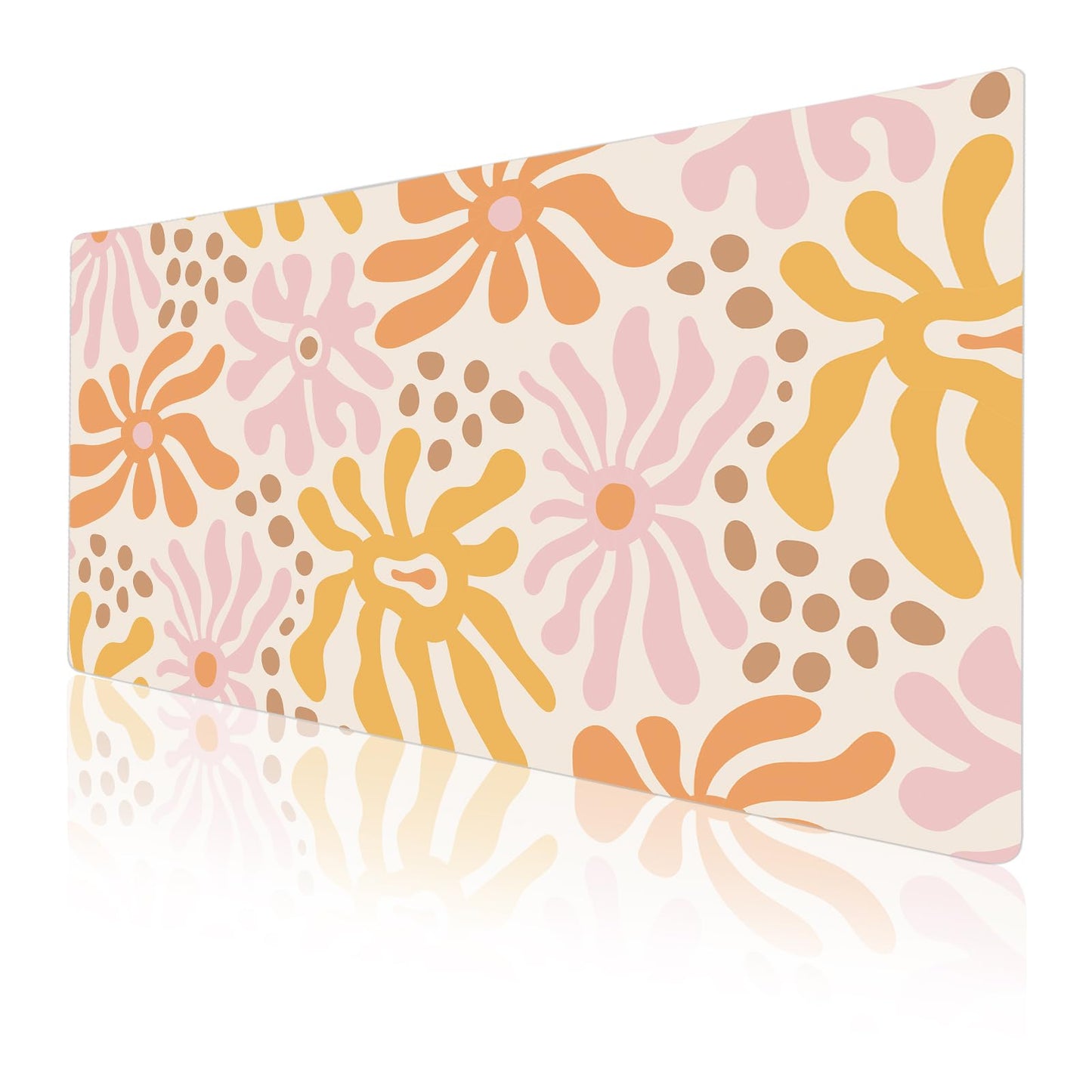 Colorful Star Large Mouse Pad, PU Leather Waterproof Desk Mat, Computer Gaming Mouse Pad, XXL Full Desk Mousepad Non Slip Desk Pad for School Office Home 31.5" x 15.7" - Wavy Flowers