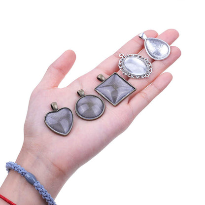 Anezus 60Pcs Pendant Trays, Bezel Pendant Trays Blanks with Glass Cabochons for Pendants Making and Jewelry Making, 5 Styles