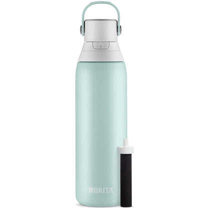 Brita Stainless Steel Premium Filtering Water Bottle, BPA-Free, Reusable, Insulated, Replaces 300 Plastic Water Bottles, Filter Lasts 2 Months or 40 Gallons, Includes 1 Filter, Glacier - 20 oz