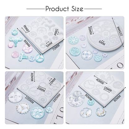 FineInno 4PCS Gear Resin Mold,Steampunk Silicone Molds for Epoxy Resin,Jewelry Casting Mould DIY Pendant, Clay, Craft,Chocolate,Cake,Fondant
