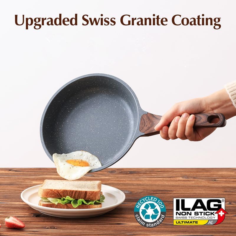 SENSARTE Nonstick Frying Pan - Healthy Omelet Skillet with Glass Lid | 8-Inch PFOA Free Cookware