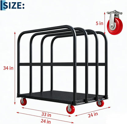 2000lbs Heavy Duty Folding Platform Cart - 37x24 Steel Flatbed - Dual Side Handrails - 5" 360° Swivel Casters (2 Brakes) - Ergonomic Rolling Computer Tower Dolly - Office, Warehouse,