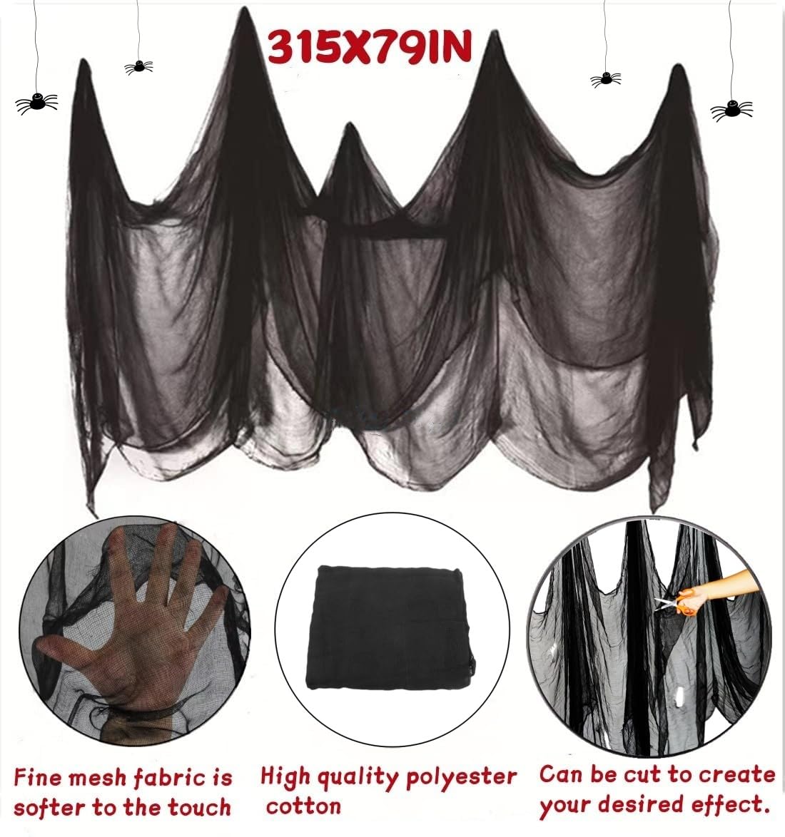 Niurui Halloween Black Creepy Cloth 315 x 79 inch Spooky Halloween Decoration for Haunted Houses Outdoor Party Supplies