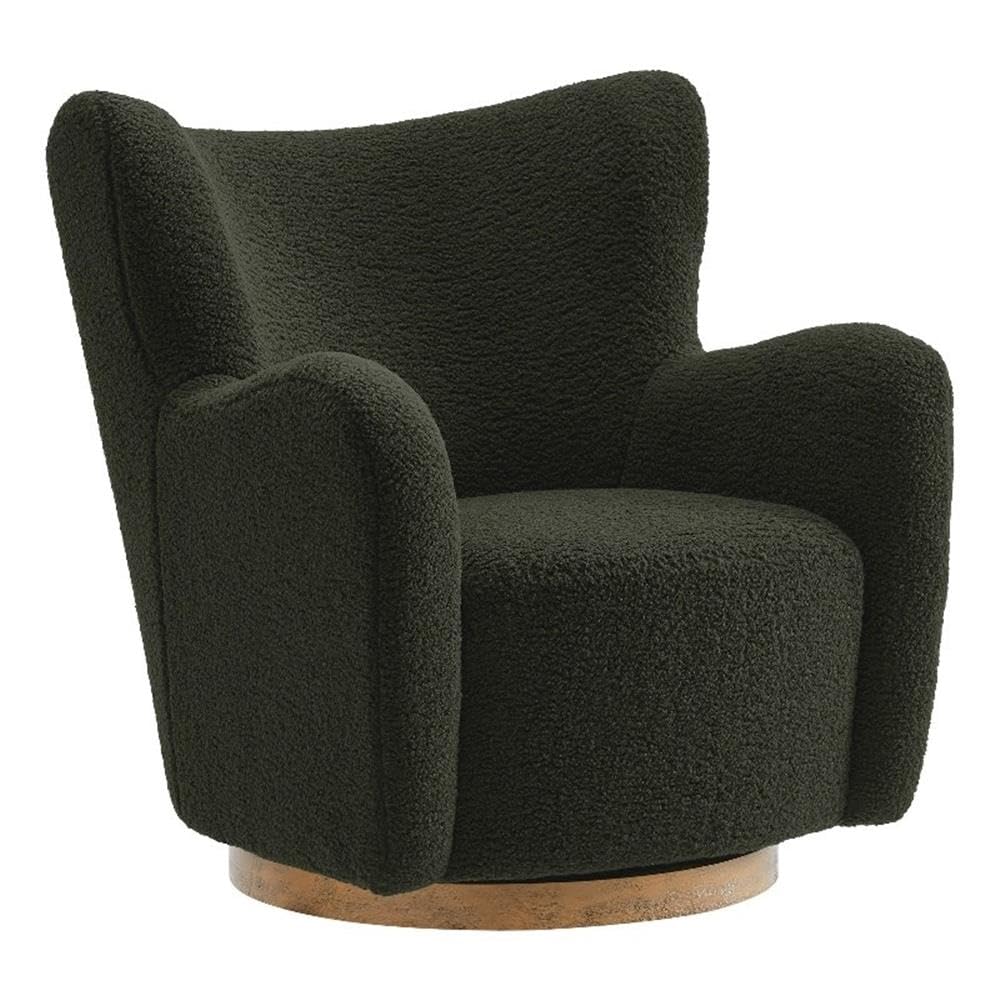 Modway Montrose Swivel Wingback Accent Chair in Fern Walnut Sherpa Teddy Fabric – Modern Furry Barrel Chair with 360-Degree Swivel Base – Soft and Comfy Living Room Chair