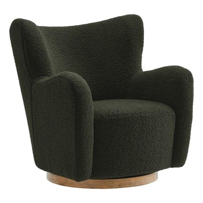 Modway Montrose Swivel Wingback Accent Chair in Fern Walnut Sherpa Teddy Fabric – Modern Furry Barrel Chair with 360-Degree Swivel Base – Soft and Comfy Living Room Chair