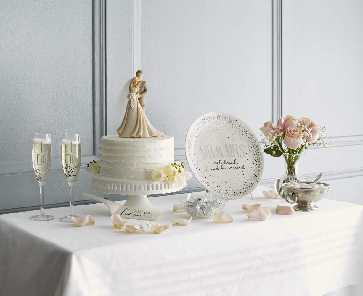 Enesco Our Name is Mud I Do Glittered Wine Glasses - Wedding Champagne Flute, 2 Piece Set, Clear