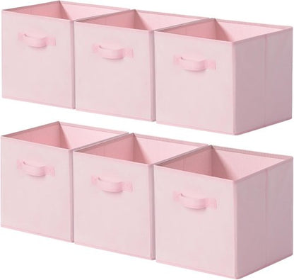 Cupic Cupid Storage Cubes - 11x11 Open Bins with Handles | 6-Pack Collapsible Organizer for Clothes & Toys - Pink