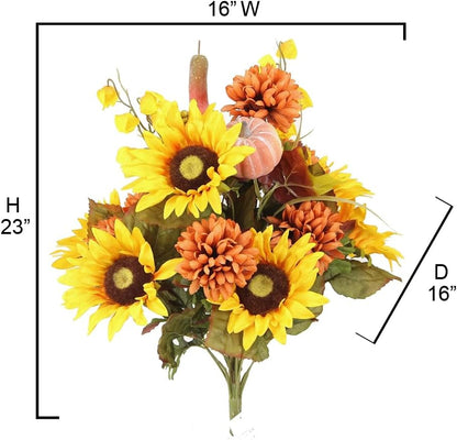 Admired By Nature 18 Stems Artificial Mums Sunflowers Zinna Silk Flowers for Home Office Wedding Decoration, Gold