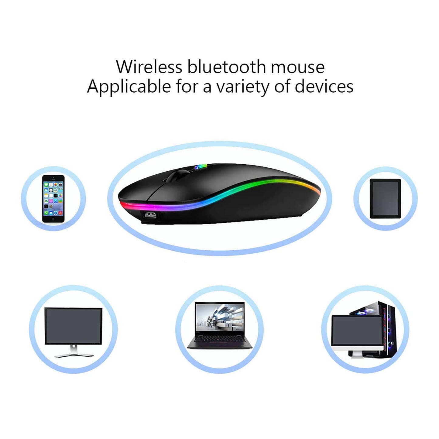 Wireless Bluetooth Mouse Rechargeable Laptop Mice with LED Lights Silent Slim Use(BT5.2 and 2.4G Portable USB Receiver)Dual Mode Computer Mouse for Laptop/iPad/Tablet/Apple/Computer/Mac(Black)