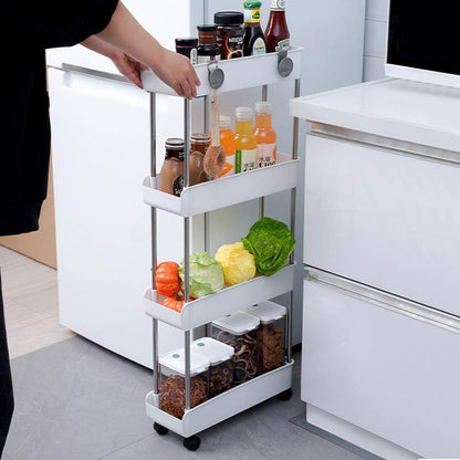 4-Tier Melody House Slim Mobile Shelving Unit on Wheels, Slide Out Rolling Bathroom Storage Organizer, Utility Carts