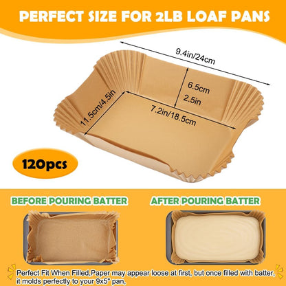 YQL Non-Stick Loaf Pan Liners - 120PCS Disposable Parchment Paper for Baking Bread & Cakes | 9x5 Size