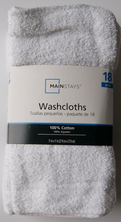 Basic Pack 18 Count White Cotton Washcloth