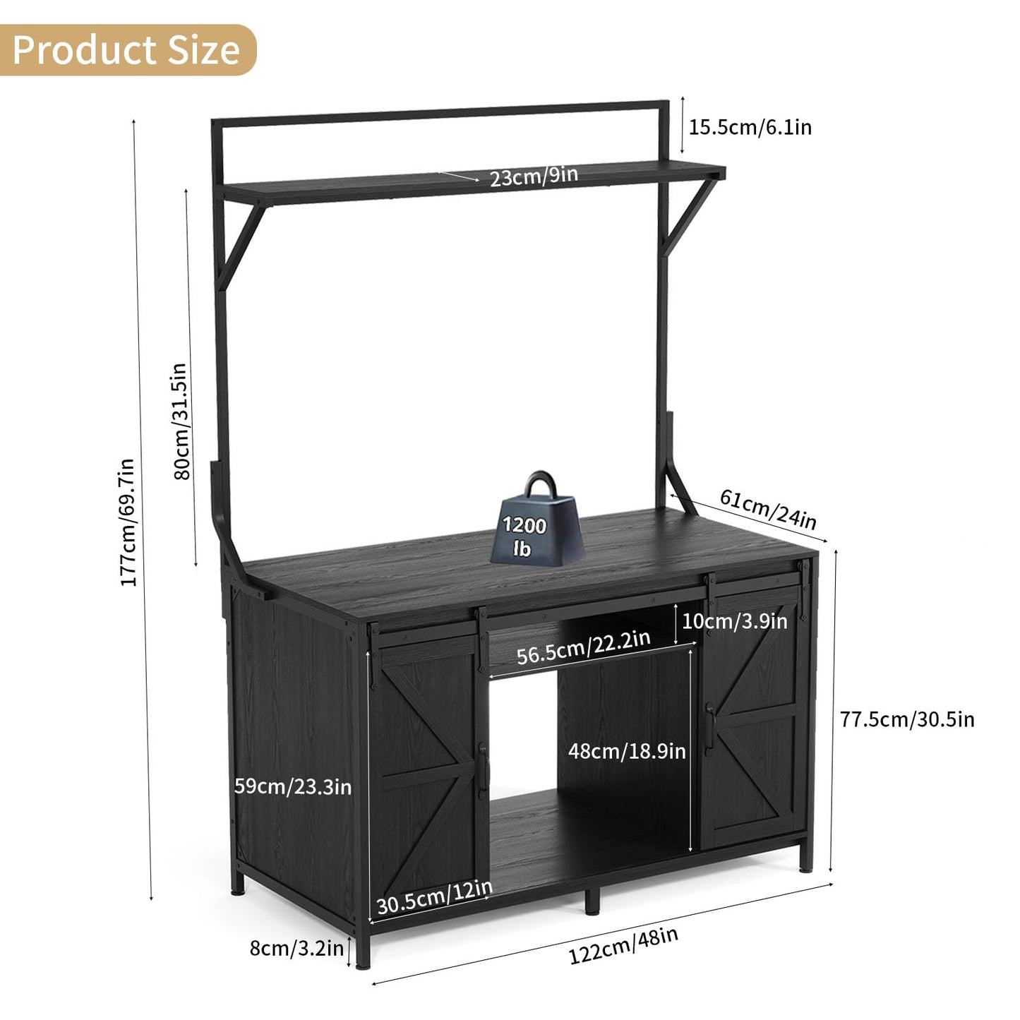 VOWNER Farmhouse Reptile Tank Stand with Power Outlet, 48" X 24" Tabletop Fits up 120 Gallon Bearded Dragon Tank, Heavy Duty Aquarium Stand with Storage Cabinet, Reptile Turtle Terrarium Stand Black