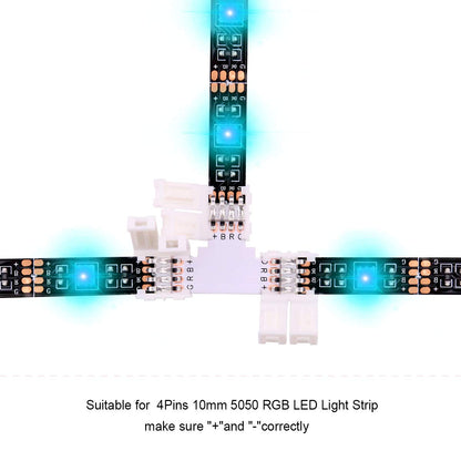 iCreating 5050 4Pin LED Strip Connector Kit 10mm RGB 4 Pin LED Connector Accessories Kit Include L LED Connectors for Strip Lights, 4-pin LED Light Strip Connectors with Wire, LED Extension Cable