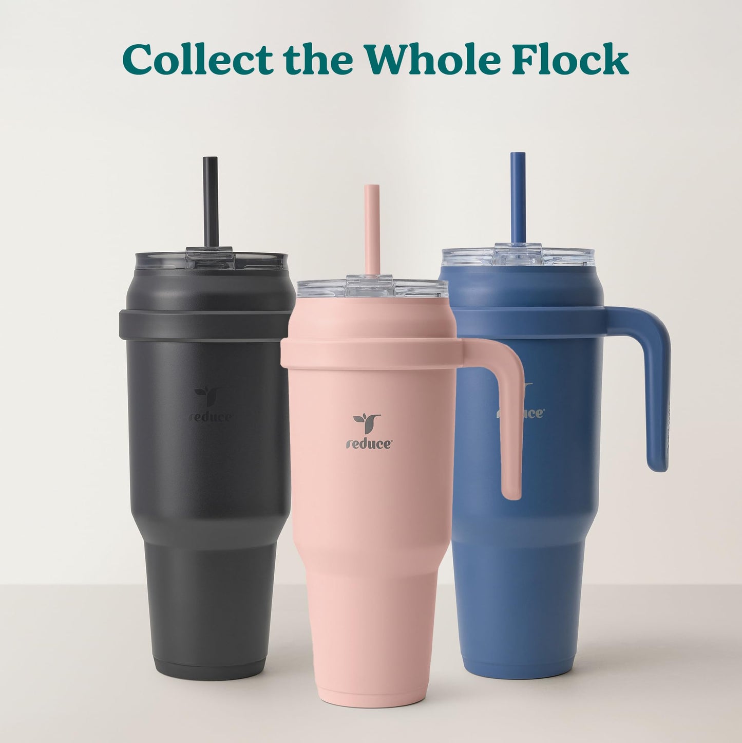 REDUCE 50 oz Stainless Steel Tumbler with Handle - Dual-Wall Vacuum Insulated Travel Mug, Sweat-Proof Lid & Reusable Straw - Keeps Drinks Cold for 24 Hrs, Fits Cupholders, Dishwasher Safe - Alpine