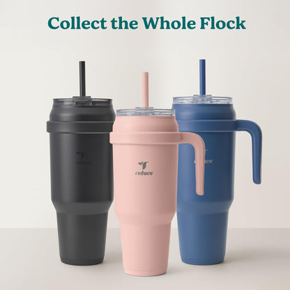 REDUCE 50 oz Stainless Steel Tumbler with Handle - Dual-Wall Vacuum Insulated Travel Mug, Sweat-Proof Lid & Reusable Straw - Keeps Drinks Cold for 24 Hrs, Fits Cupholders, Dishwasher Safe - Alpine