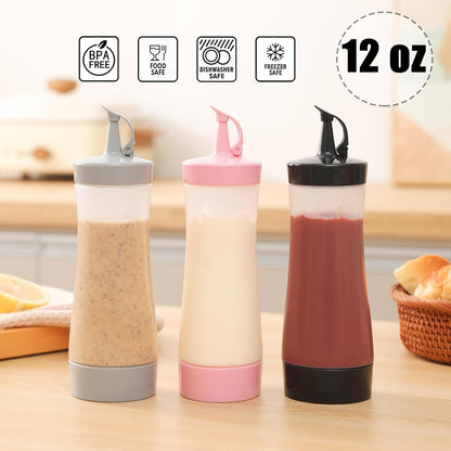 Qiuhome 12 oz (8 Pack, Condiment Squeeze Bottles Sauces Ketchup Bottles Squeeze Bottles Liquids, Oil - Gray)