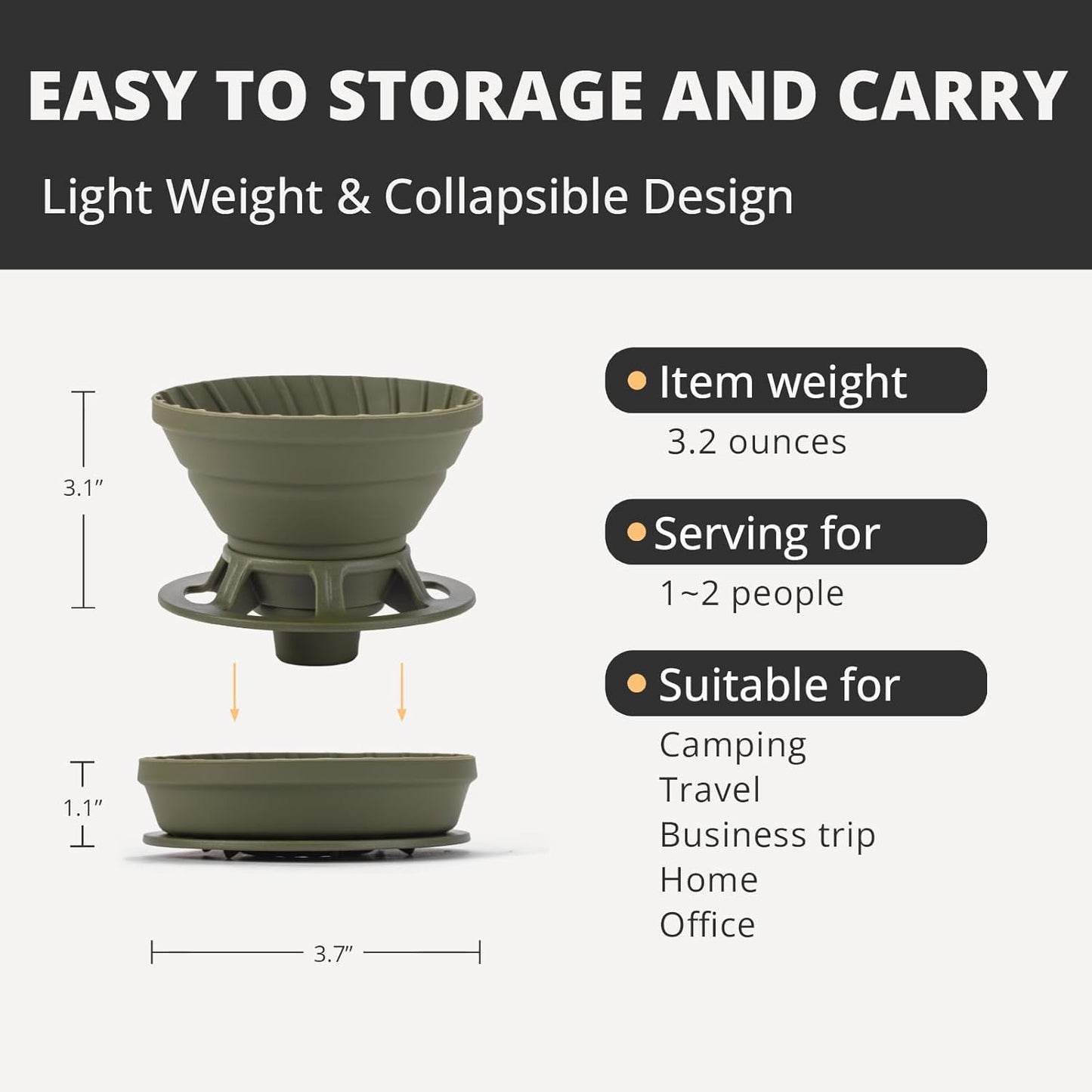 Collapsible Coffee Dripper, Silicone Reusable Pour Over Maker for Camping, Business Trip, Home & Office