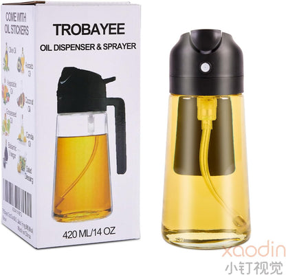 14oz Olive Oil Dispenser for Kitchen, 2 in 1 Glass Oil Sprayer and Dispenser, 420ml for Cooking, Baking, Salad, BBQ