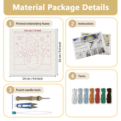 Doodlream Christmas Snowman DIY Punch Needle Embroidery Kit for Adult Beginner, 9.4" Snowman Punch Stitching Craft Set for Starter with Frame, Fabric Pattern, Threader, Yarn, Pinch Needle