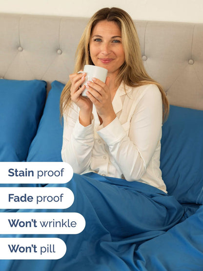 Skiennix Extra Deep Queen Sheet Set - 6-Piece Breathable Cooling Bedding - Soft, Wrinkle-Free Denim Blue