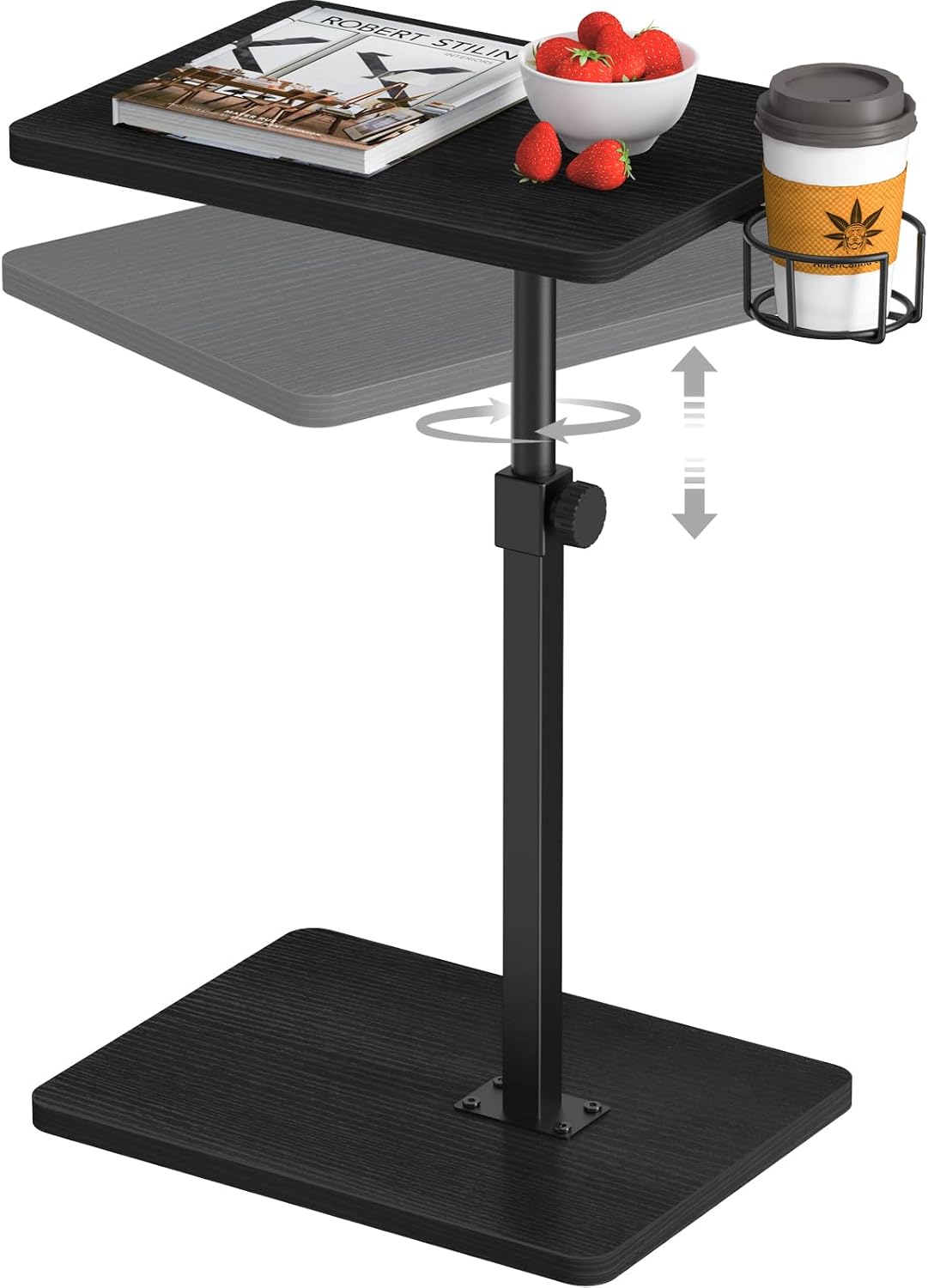 360 11.8" 15.8" 31" Giikin Side Table, Swivel & Height Adjustable TV Trays for Eating on Couch, Sofa Armrest TV Tray