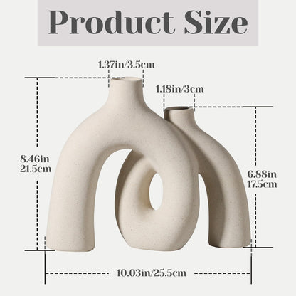 Set CEMABT Modern Nordic Boho Vase - Elegant Beige Matte Ceramic Home Decor for Living Room, Bookshelf, Mantel