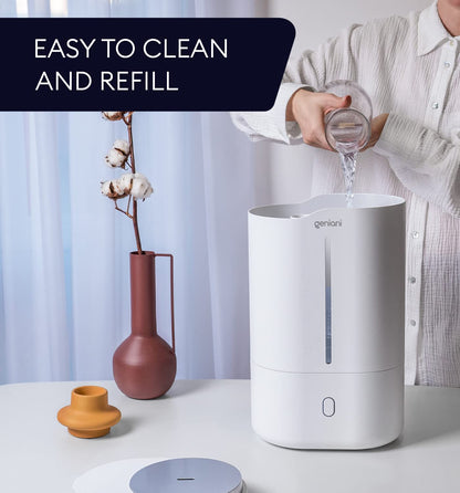 GENIANI Ultrasonic Cool Mist Humidifier for Bedroom, Large Rooms, Home, 4L - Easy Fill & Clean Humidifier for Plants w/Auto Shut-off, 40H Runtime - Quiet, Top Fill Air Humidifier
