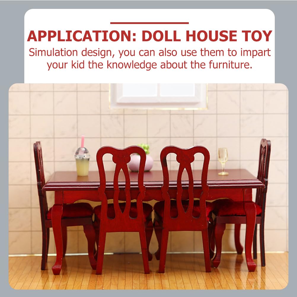 NUOBESTY 5-piece Miniature Tables and Chairs Set 1/12 Scale Dollhouse Dining Room Furniture for Decoration