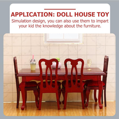 NUOBESTY 5-piece Miniature Tables and Chairs Set 1/12 Scale Dollhouse Dining Room Furniture for Decoration