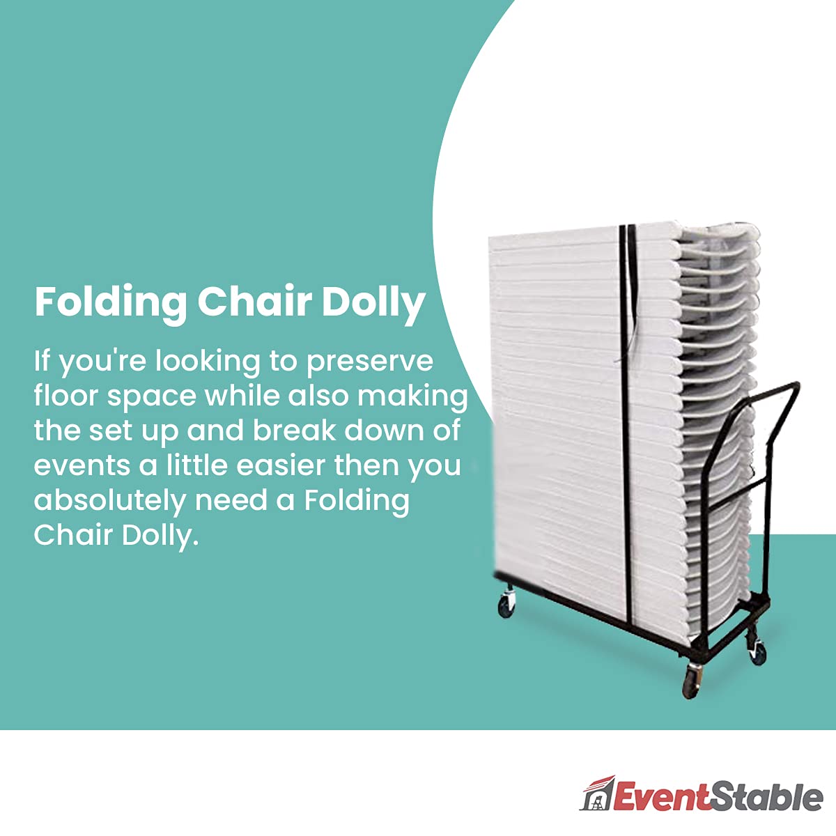 EventStable Titan Series 200 Resin Folding Chairs with 8 Dollies and 8 Straps Bundle - Black Indoor/Outdoor Lightweight Folding Chair - Padded Folding Chair for Weddings Parties Events