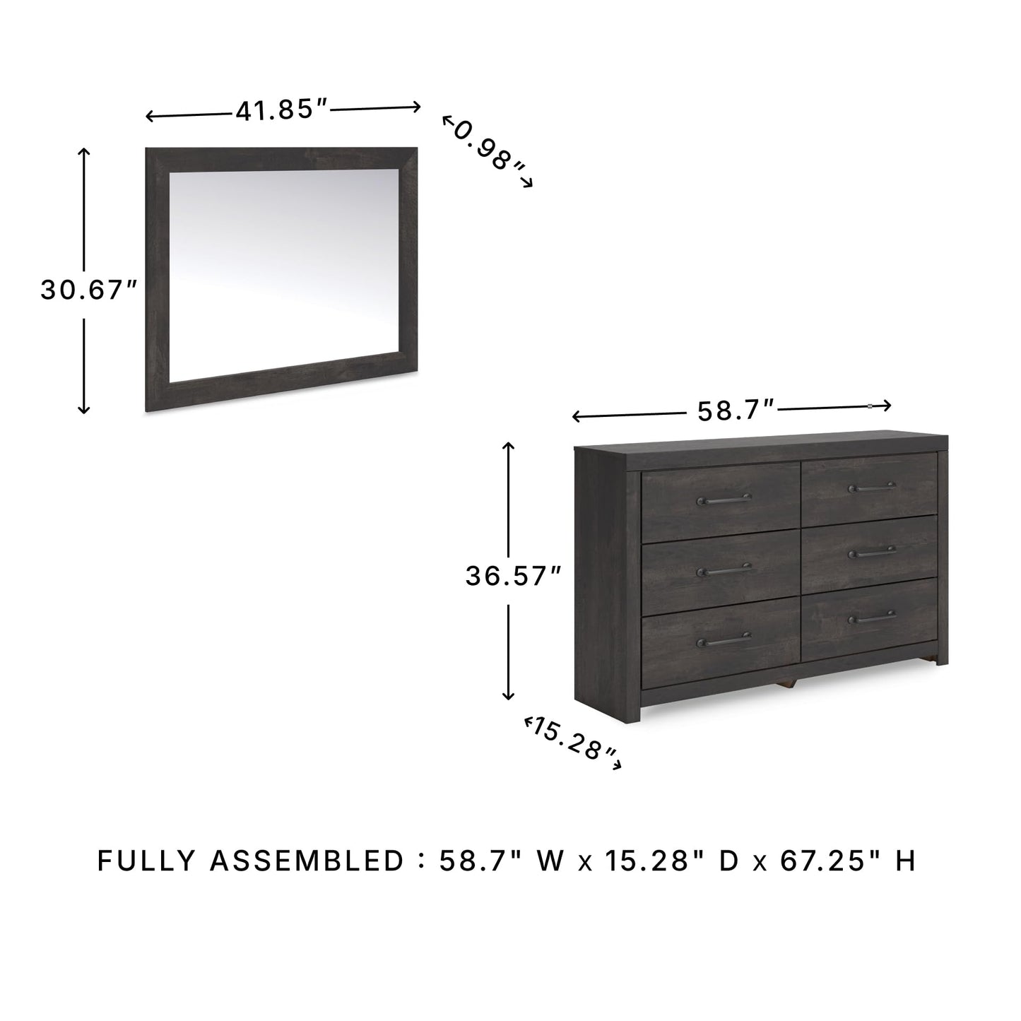 Signature Design by Ashley Delmorta Rustic 6-Drawer Dresser and Mirror with Anti-Tipping Restraint, Black