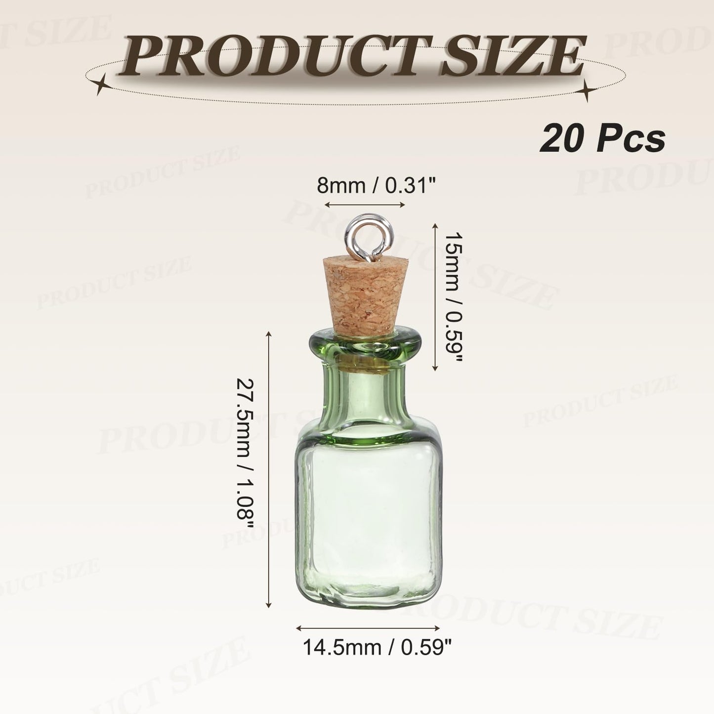 HARFINGTON 20 Pcs Mini Glass Bottles Jars, Square Small Cute Glass Jars Vials Pendants Small Vials Wishing Bottle with Cork Stoppers and Eye Screws for DIY Crafts Wedding Favors, Green