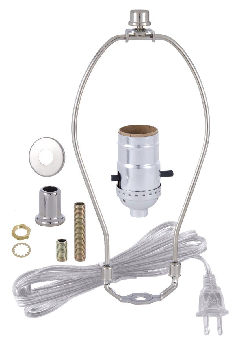 B&P Lamp® Nickel Plated Finish Table Lamp Wiring Kit with a 7 Inch Harp and Push-Thru Socket