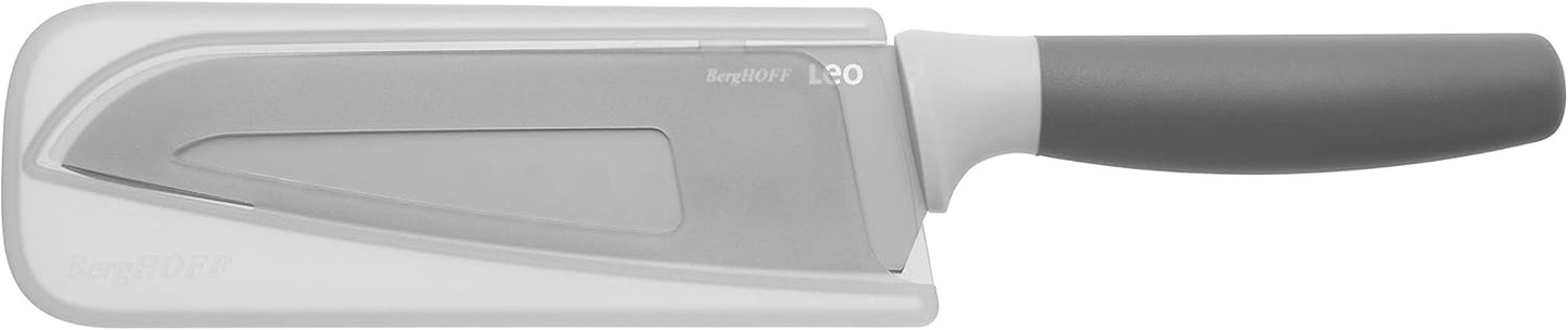 Berghoff LEO Non-stick Stainless Steel Wide Blade Santoku Knife, 6.75" Grey PP Fitted Protective Sleeve Soft-touch PP