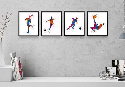 Soccer Player Abstract Sport Wall Art - 8x10" Set of 4 for Male Players, Coaches, and Fans