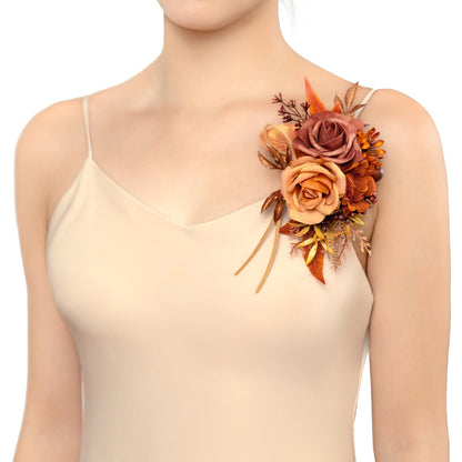 TINGE TIME Artificial Shoulder Corsages Flowers, Set of 2, Mother of The Bride Floral Corsage for Wedding Ceremony Anniversary Formal Dinner Party (Maple Red)