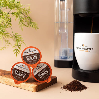 Fresh Roasted Coffee, Costa Rica Tarrazu, Medium Roast, 72 Pods for K Cup Brewers