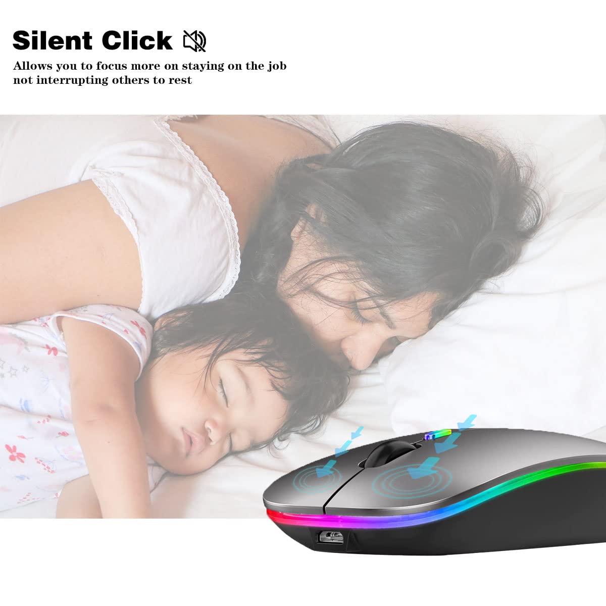 Wireless Bluetooth Mouse Rechargeable Laptop Mice with LED Lights Silent Slim Use(BT5.2 and 2.4G Portable USB Receiver)Dual Mode Computer Mouse for Laptop/iPad/Tablet/Apple/Computer/Mac(Black)